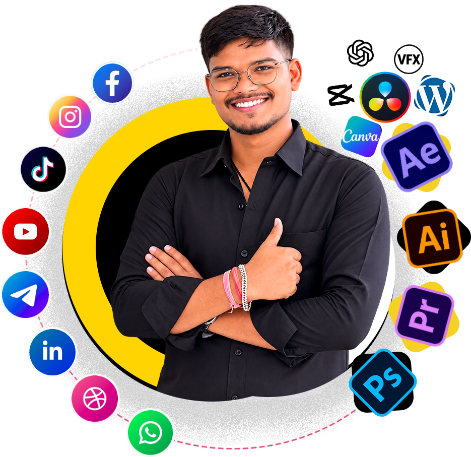 Birba Digital creative portrait with social platforms and creative software icons